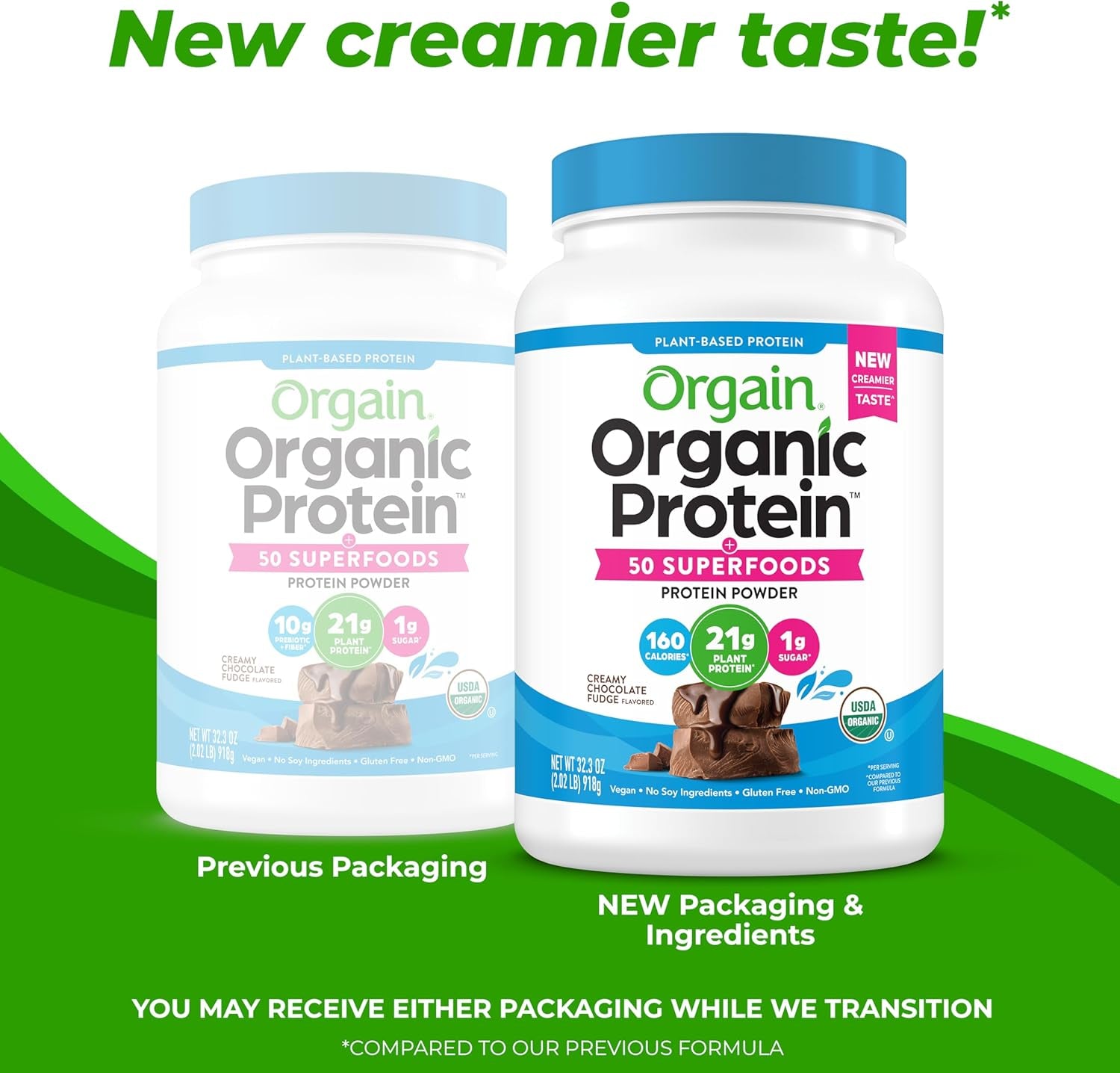 Organic Vegan Protein Powder + 50 Superfoods, Creamy Chocolate Fudge - 21G Plant Based Protein, Gluten Free, Dairy Free, Lactose Free, Soy Free, No Sugar Added, Kosher, B Vitamins - 2.02Lb