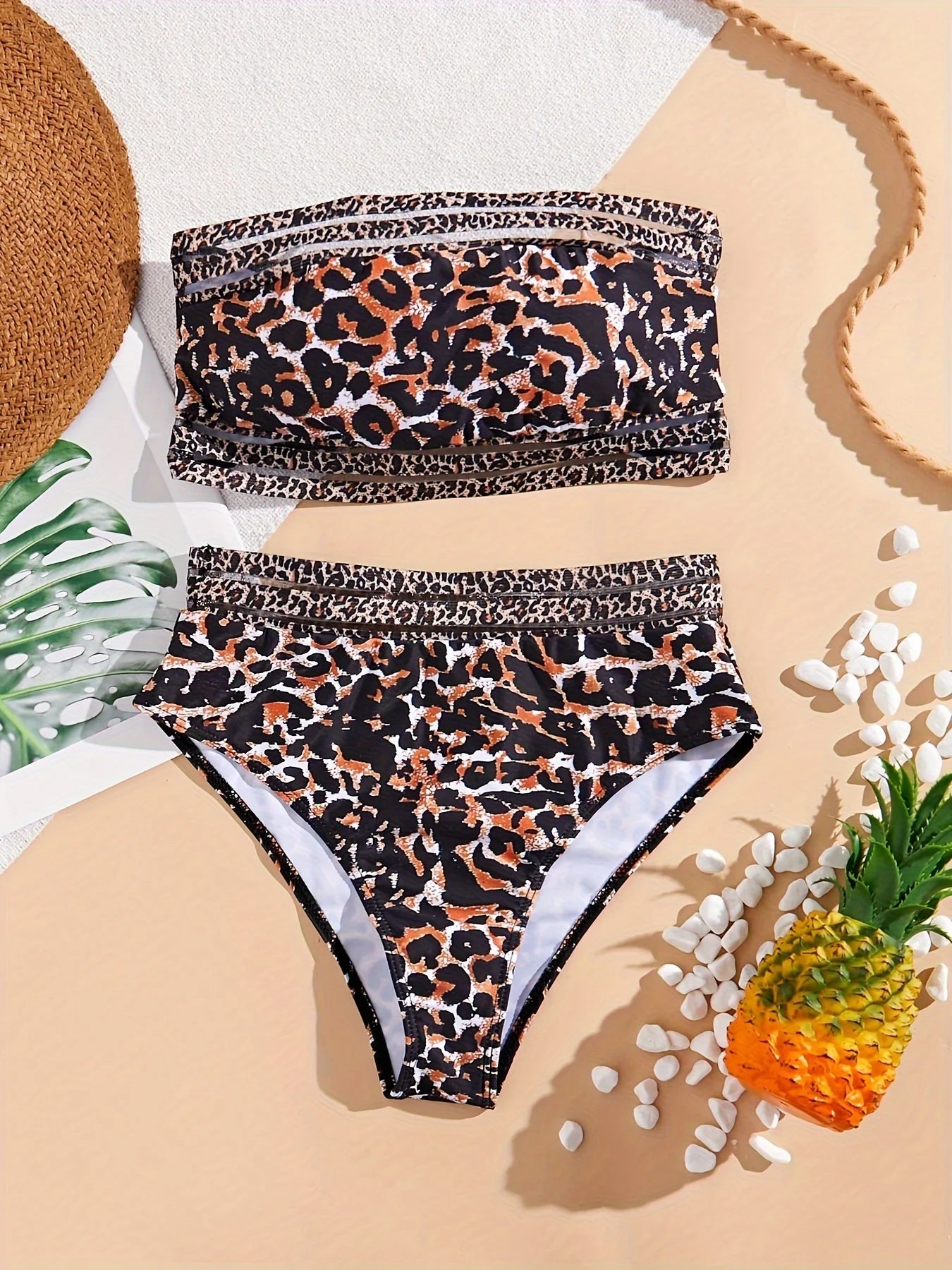 Women Fashion Sexy Deep V Leopard Print Bikini Set