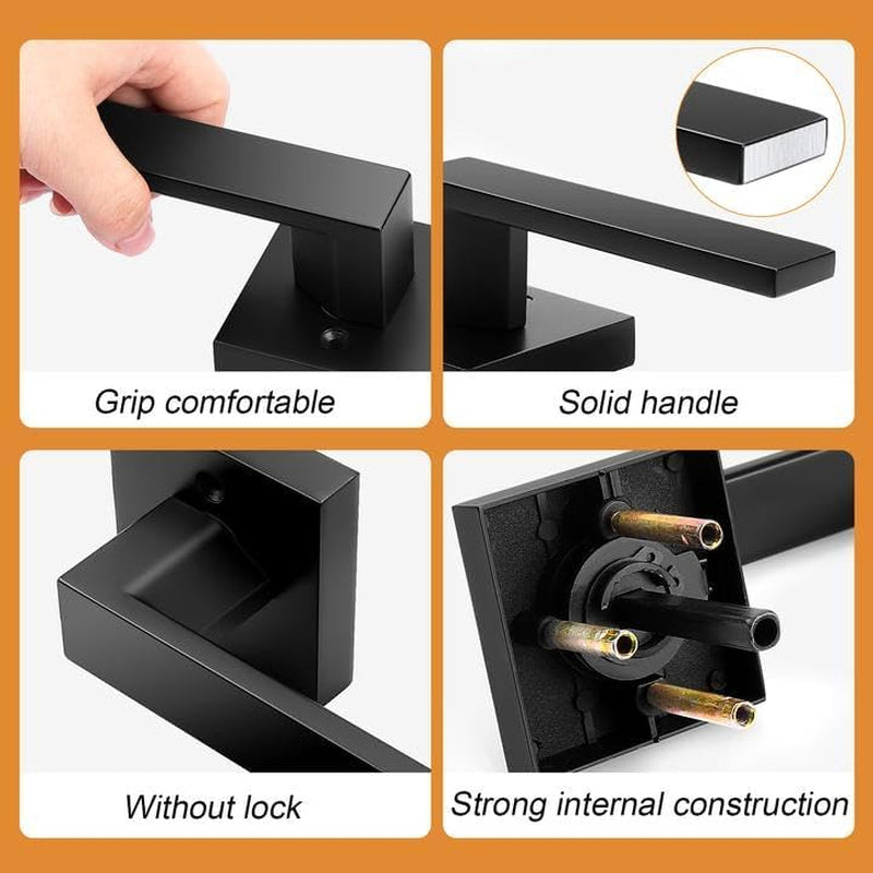 10 Pack| Matte Black Passage Door Levers Interior Heavy Duty Square Door Handles, Hall/Closet Non-Locking Door Levers for Pantry Utility Room, Contractor Pack