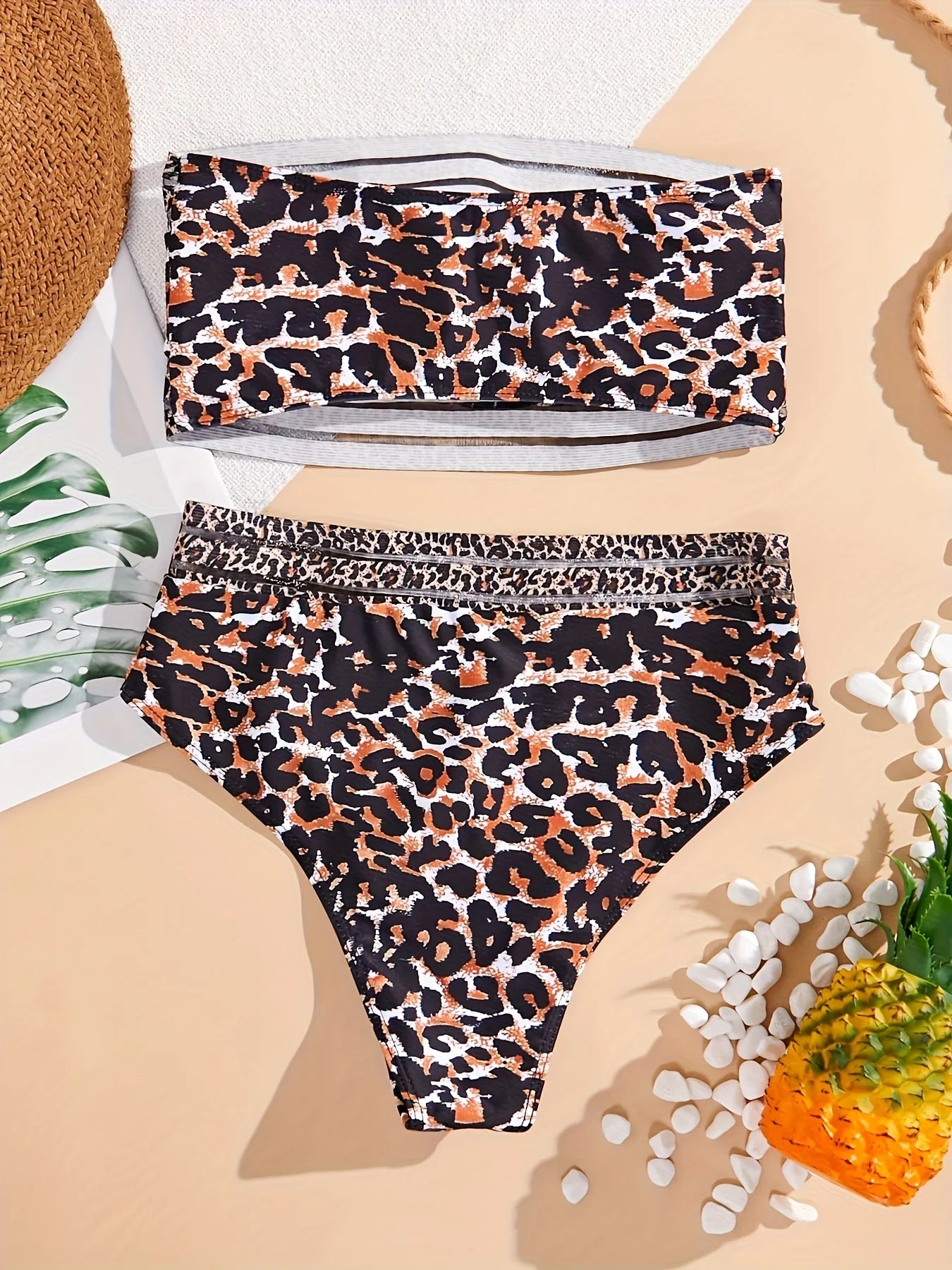 Women Fashion Sexy Deep V Leopard Print Bikini Set