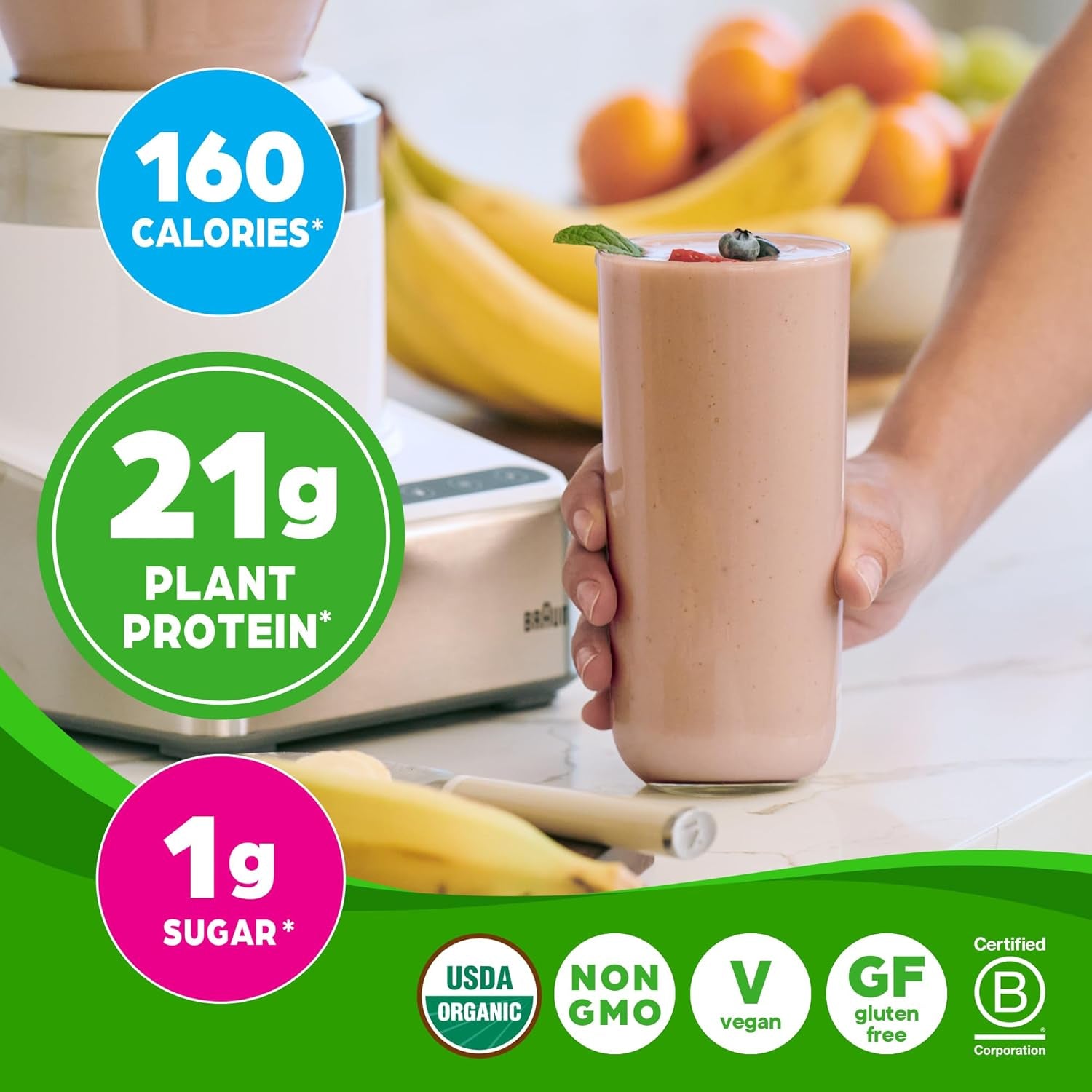Organic Vegan Protein Powder + 50 Superfoods, Creamy Chocolate Fudge - 21G Plant Based Protein, Gluten Free, Dairy Free, Lactose Free, Soy Free, No Sugar Added, Kosher, B Vitamins - 2.02Lb