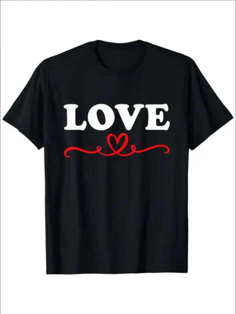 Simple English Short-Sleeved Shirt for Men with a Heart