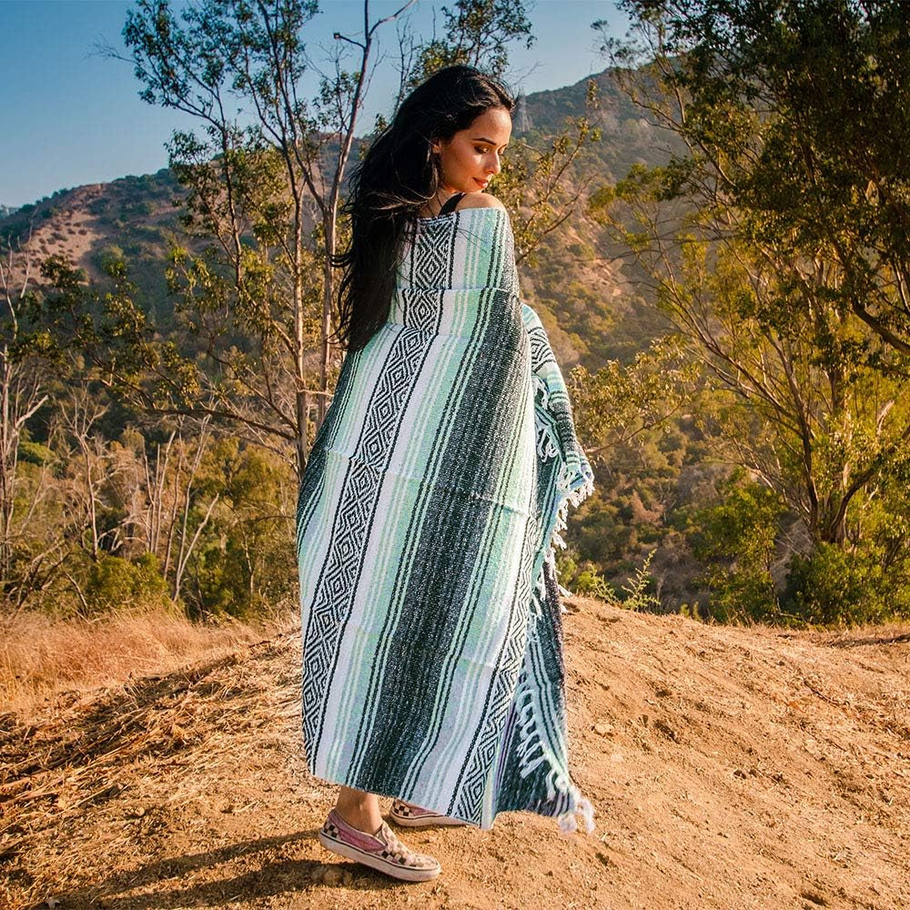 Authentic Mexican Blanket - Premium Yoga Blanket Beach Blanket - Perfect Picnic Blanket, Travel Blanket, Outdoor Blanket - Well Made Yoga Bolster (Mint)
