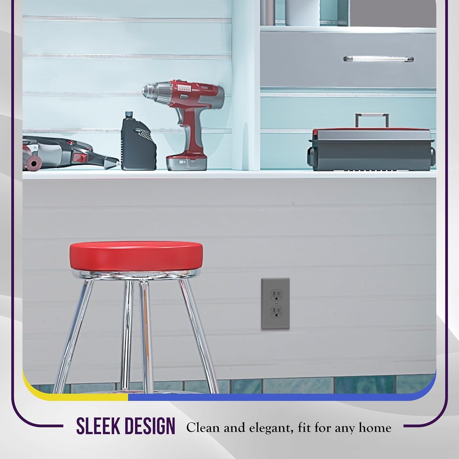 Duplex Receptacle Outlet Wall Plate, Electrical Outlet Cover, Gloss Finish, Mid-Size 1-Gang 4.88" X 3.11", Unbreakable Polycarbonate Thermoplastic, UL Listed, 8821M-GY, Gray