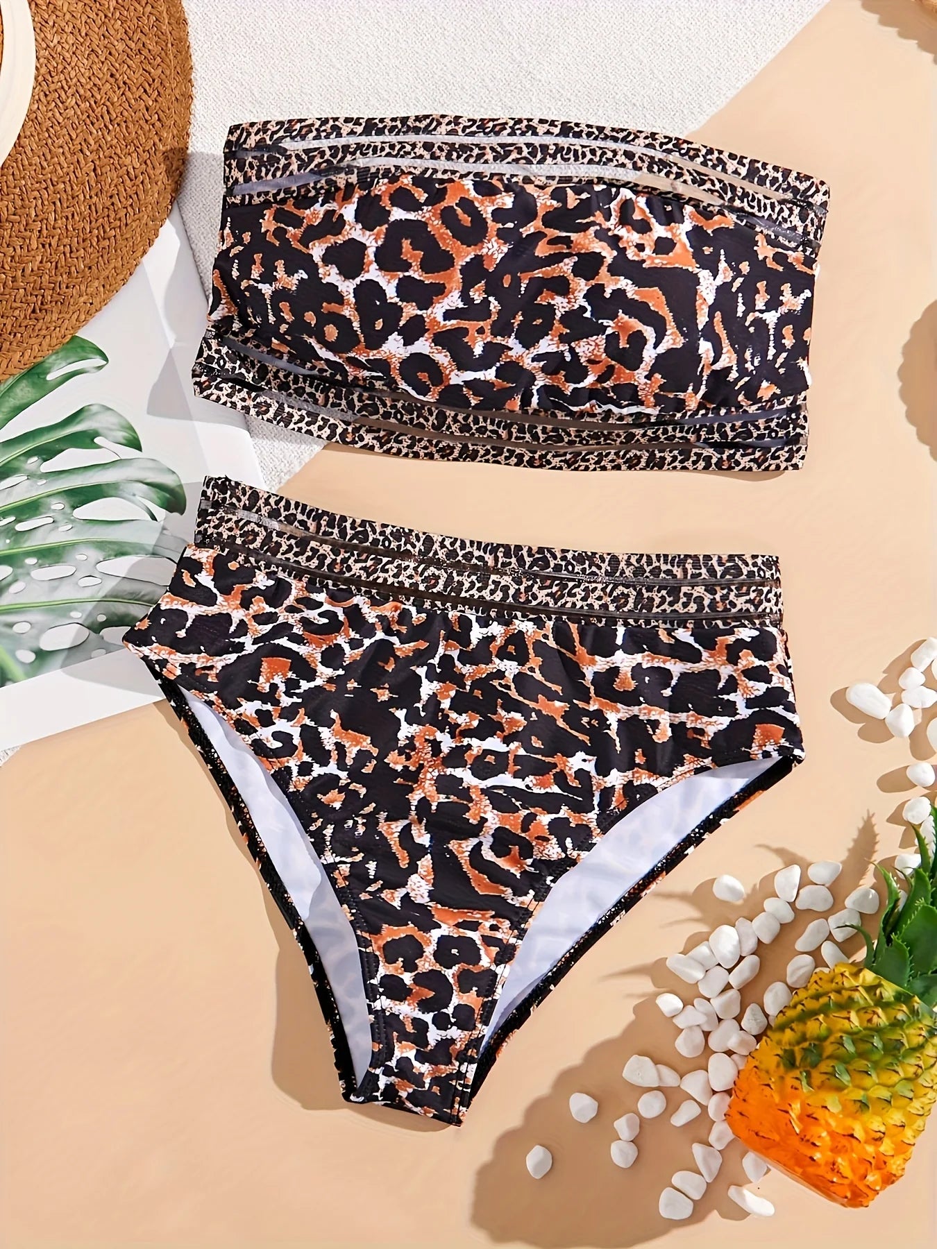 Women Fashion Sexy Deep V Leopard Print Bikini Set