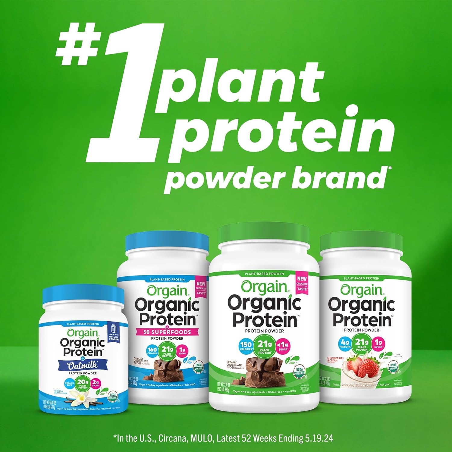 Organic Vegan Protein Powder + 50 Superfoods, Creamy Chocolate Fudge - 21G Plant Based Protein, Gluten Free, Dairy Free, Lactose Free, Soy Free, No Sugar Added, Kosher, B Vitamins - 2.02Lb