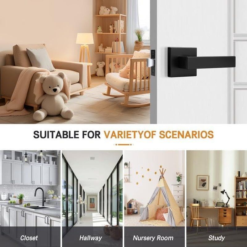 10 Pack| Matte Black Passage Door Levers Interior Heavy Duty Square Door Handles, Hall/Closet Non-Locking Door Levers for Pantry Utility Room, Contractor Pack